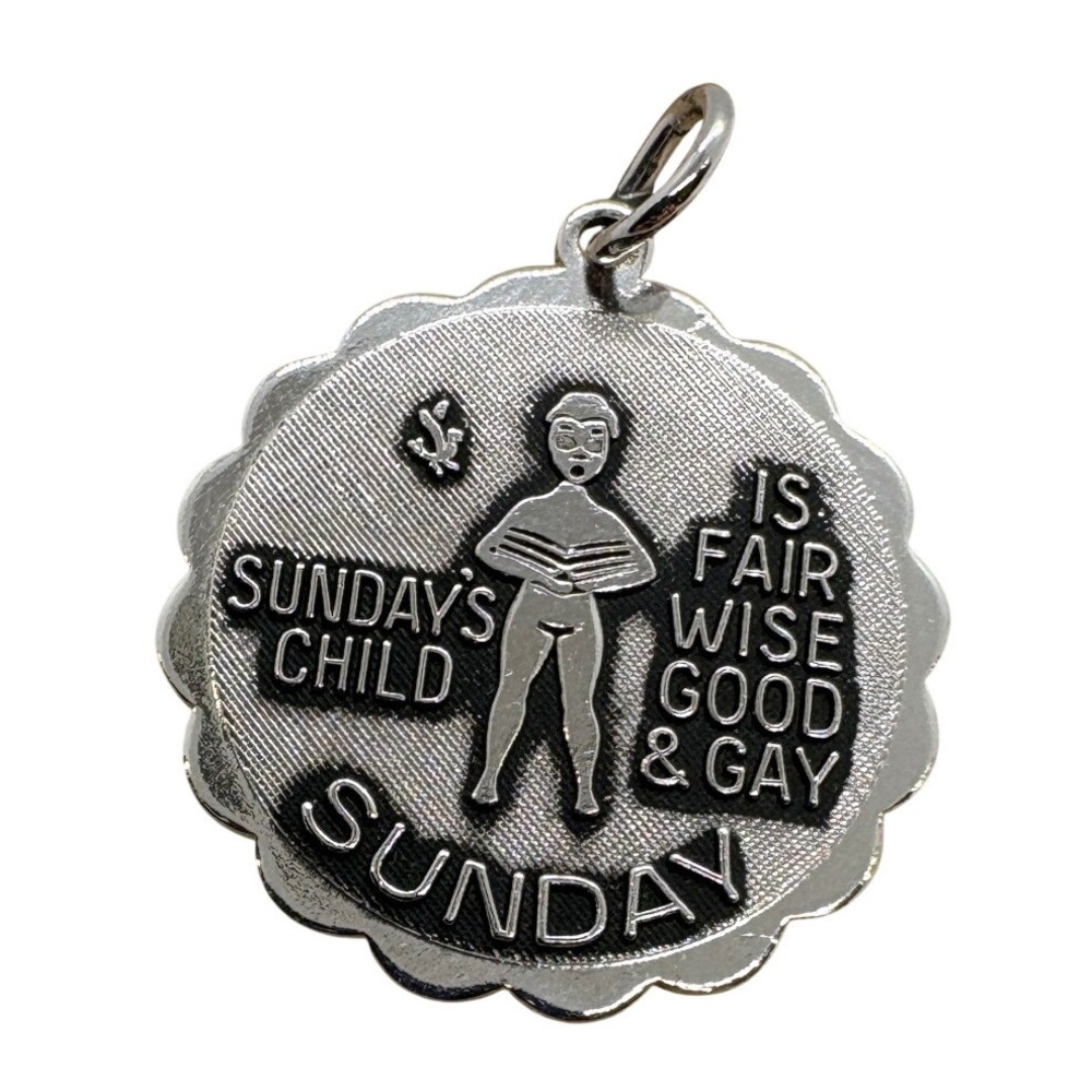 Vintage Sarah Coventry Sunday's Child Silver Tone Scalloped Charm Pendant 229